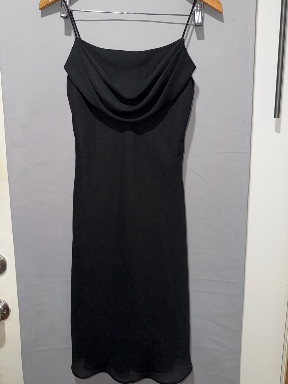 Jump Black Cowl Neck Midi Slip Dress with Spaghetti Straps